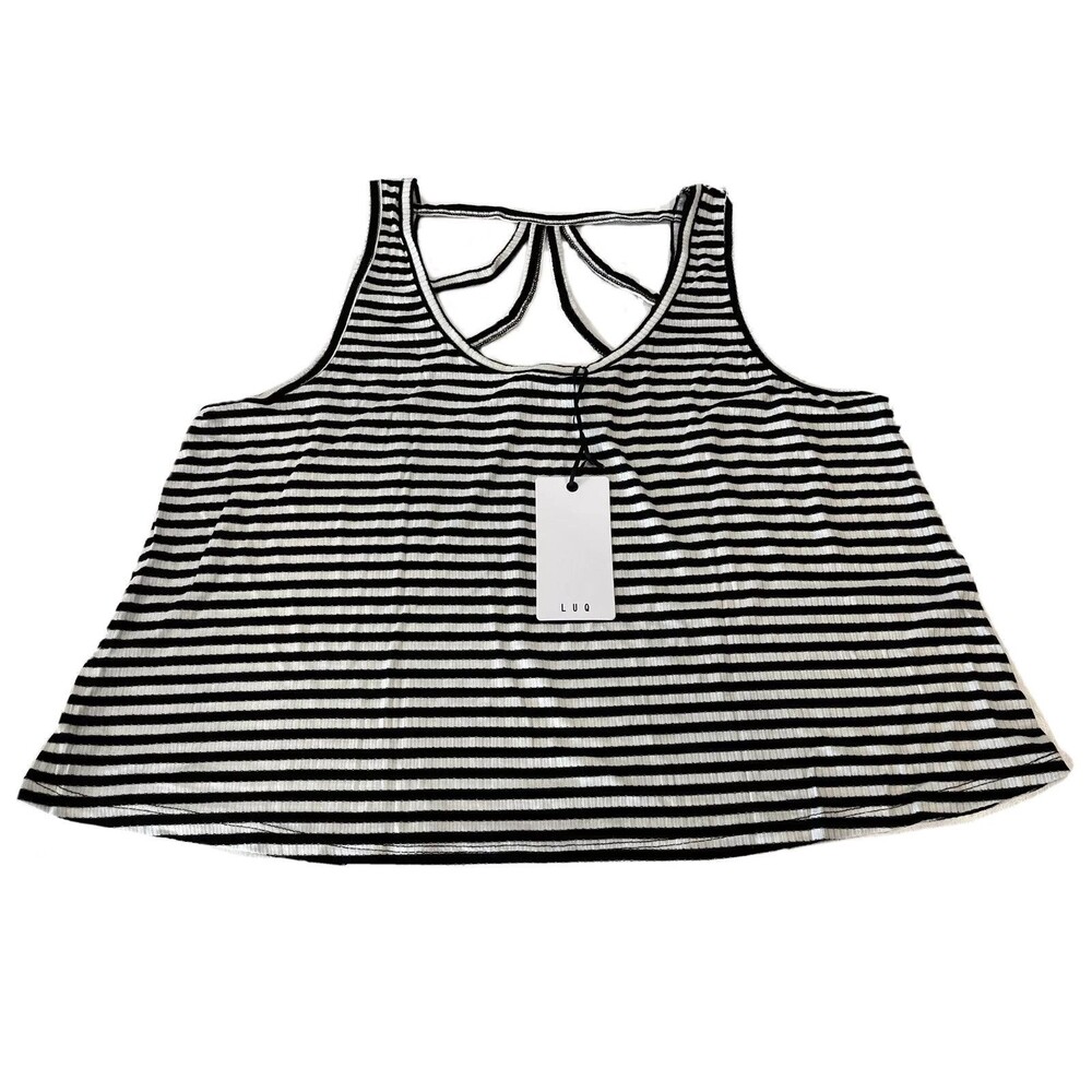 LUQ Womens Scoop Neck Striped Sleeveless Top Size Large